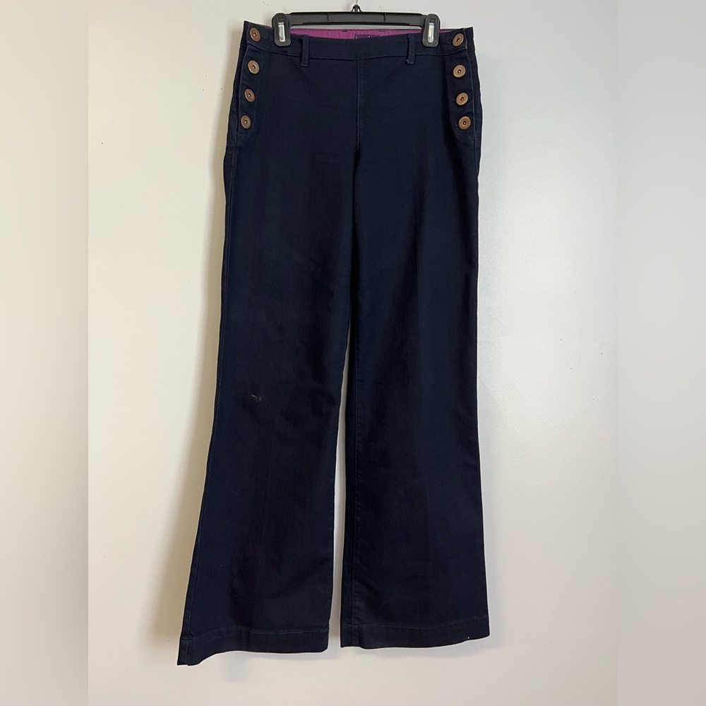 Long tall sally Navy Wide Leg Sailor Pants with Button Detail, sz 14T